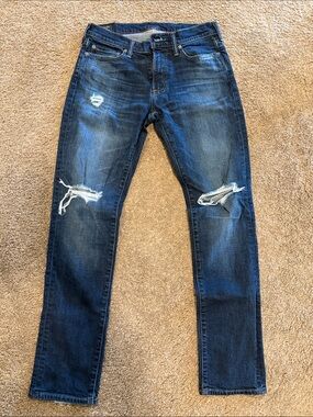 Abercrombie & Fitch Men's Dark Blue Slim Straight Distressed Jeans
